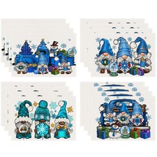 Christmas gnome printed placemat blue series linen dining table insulation mat h