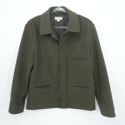#ad Wallace Barnes Jacket Mens Large Green Skiff Wool Chore Coat Snap Buttons $99.99