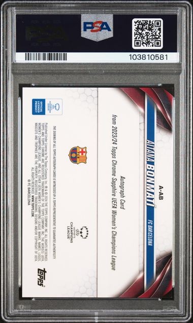 2023-24 Topps Chrome Sapphire UWCL Aitana Bonmati Auto Red /5 PSA 9 (RYC view 2