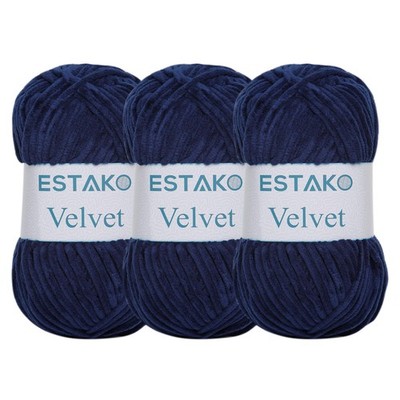 Estako Velvet Chenille Yarn 3 Skeins Super Bulky 3x100g 396yds Navy Blue