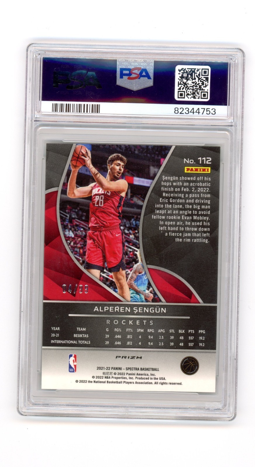 2021 Panini Spectra ALPEREN SENGUN Celestial #112 Rookie RC /99 PSA 10 Rockets view 2