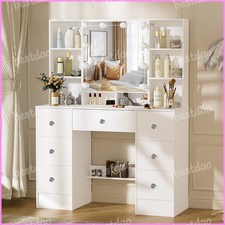 White Vanity Set with 10 LED Lighted Mirror Dresser Desk Makeup Dressing Table