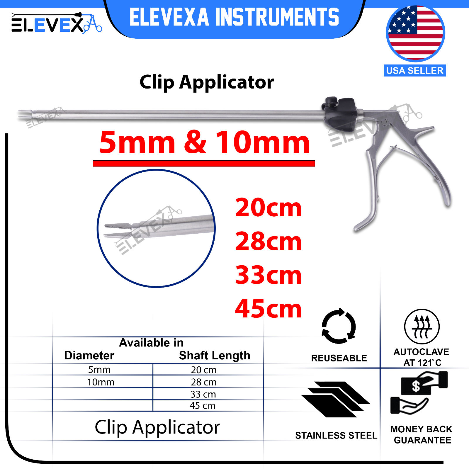 Laparoscopic Clip Applicator 5mm and 10mm Clip Applier Endoscopy Clip Applier