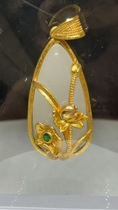Authentic White Jade Lotus Pendant Women Gold Plated 925 Silver Natural Jewelry