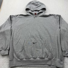 VTG 90s Nike Team Center Swoosh Gray Hoodie Sweatshirt Men's XXL Pocket Swoosh