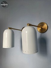 Mid Century White Brass Wall Sconce: Italian Stilnovo Lighting Sculpture Lamp