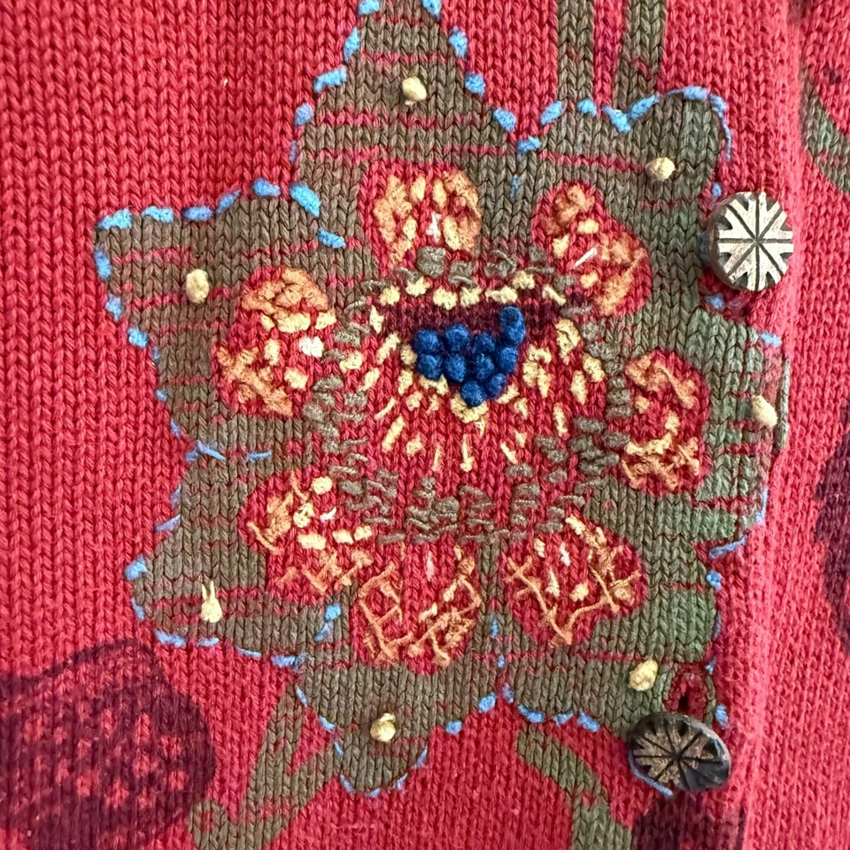 Cárdigan suéter tejido hojas florales bordado David Brooks para mujer rojo mediano Foto 3 de 4