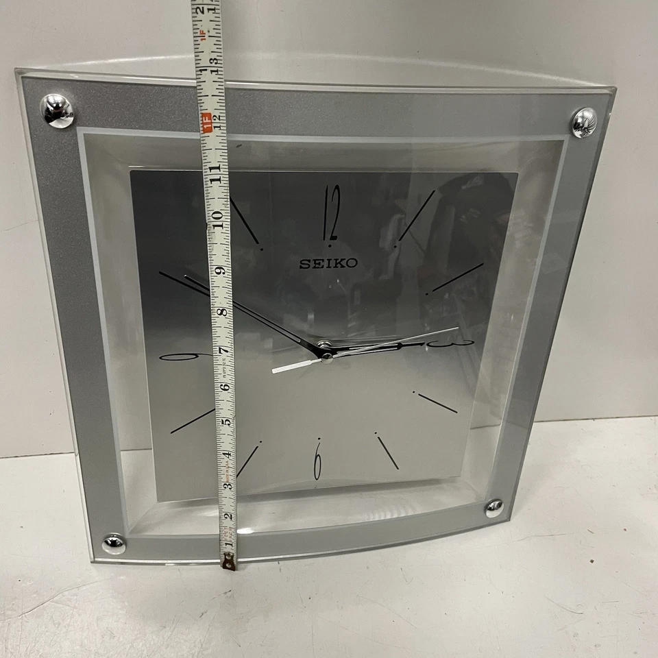 Relojes Seiko Translúcido Tono Plata 12 Pulgadas Vidrio Curvo Cristal Pared Cuadrada Foto 3 de 4