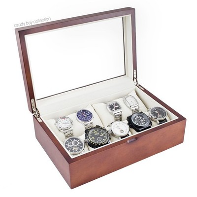 Vintage Wood Watch Case Holds 10+ Watches with Glass Top Lid and High for Lar...