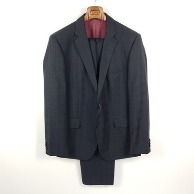 Hugo Boss Suit The James/Sharp2 Mens Size 54 Black Grey Check Wool Suit
