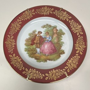 Vintage Limoges Fragonard Porcelain Decorative Plate France Red/Gold Couple