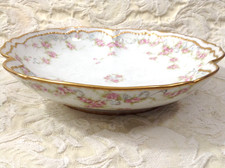 THEODORE HAVILAND SCHLEIGER 340 DOUBLE GOLD 10  SERVING BOWL, PINK FLOWERS, NEW