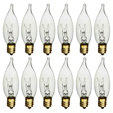 12 Pc Candelabra Night Light Bulbs 60 Watt Clear Flame Tip 120V Decor Chandelier
