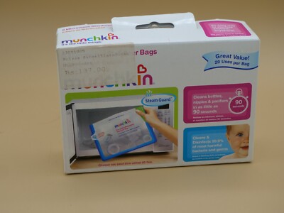 Munchkin Steam Guard Microwave Sterilizer Bags 6 Pack - Reusable 20 Uses Per Bag