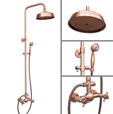 Antique Red Copper Bathroom Rain Shower Faucet Set Handshower Mixer Tap srg521