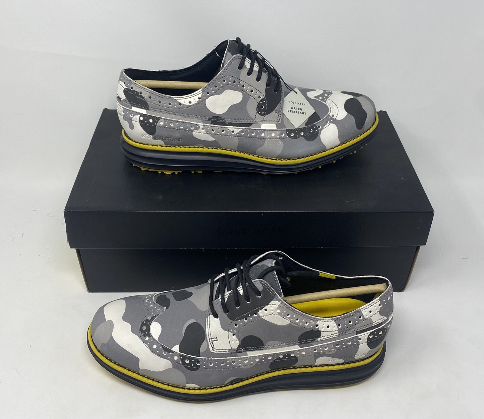 Cole Haan Original Grand Wing OX Men's Golf Shoe, Grey/White Camo, 9.5