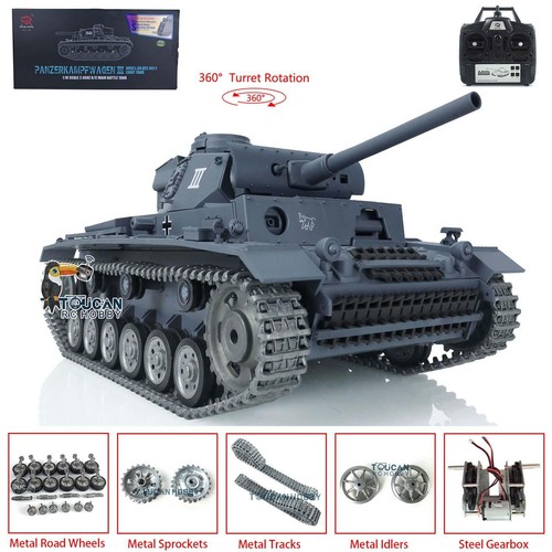 Henglong TK7.0 1/16 Panzer III L BB IR RC Tank 3848 Metal Wheels 360°Turret - Picture 3 of 11