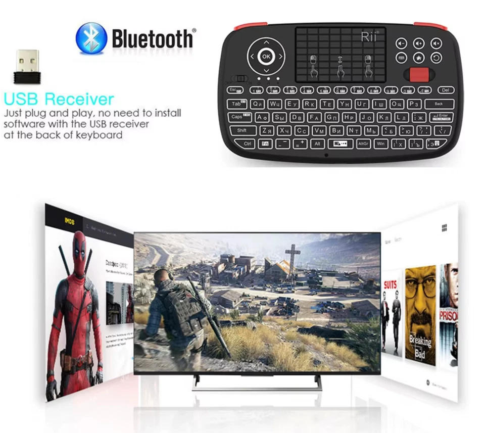 Rii I4 Bluetooth Dual connection Mode Wireless Mini Media Keyboard Touchpad BNIB - Image 2 of 4