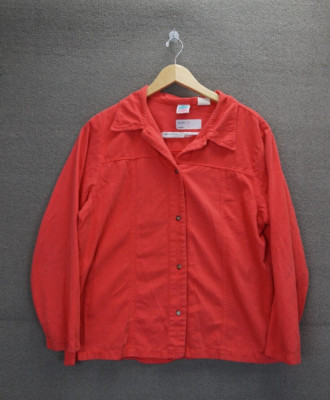 Vintage WEK  Button Up Shirt Long Sleeve Red 100% Cotton Textured Size XL
