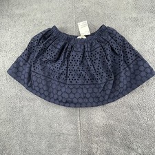 H M Girls Lined Skirt Eyelet Crochet Flare Size 9-10y Navy Blue Cotton Blend