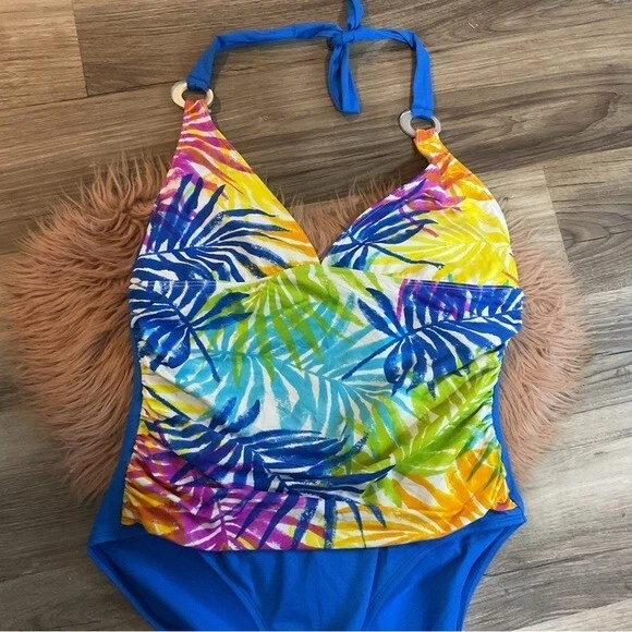 LA BLANCA One Piece Colorful Palms Swimsuit Size 14 - Image 3 of 4