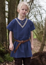 Battle-Merchant Kinder Mittelalter-Tunika Ailrik mit Bordüre, kurzarm, blau
