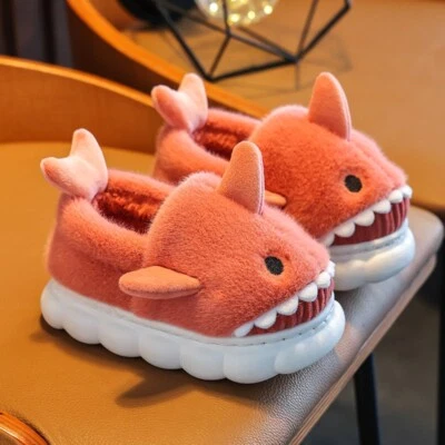 Girls Boys Shark Cotton Slippers Kid House Cute Slippers For Toddler Plush Warm