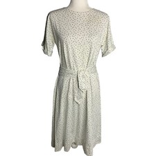 Vintage Handmade Polka Dot Dress Cardigan S White Belt Pullover Keyhole Elastic