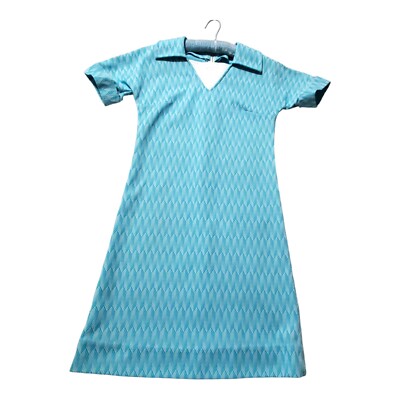 Mod Shift Dress Vtg 60s Double Knit Polyester Pointed Collar XS/S