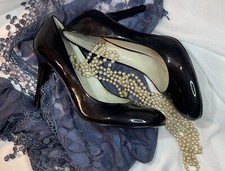 New Nine West Classic Black Patent Leather Pumps/Stiletto/Heels Almond Toe SZ:9M
