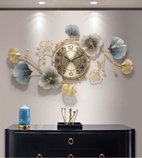 3D Metal Ginkgo Leaf Wall Clock Wall Art Hanging Wall Sculpture Home Decor