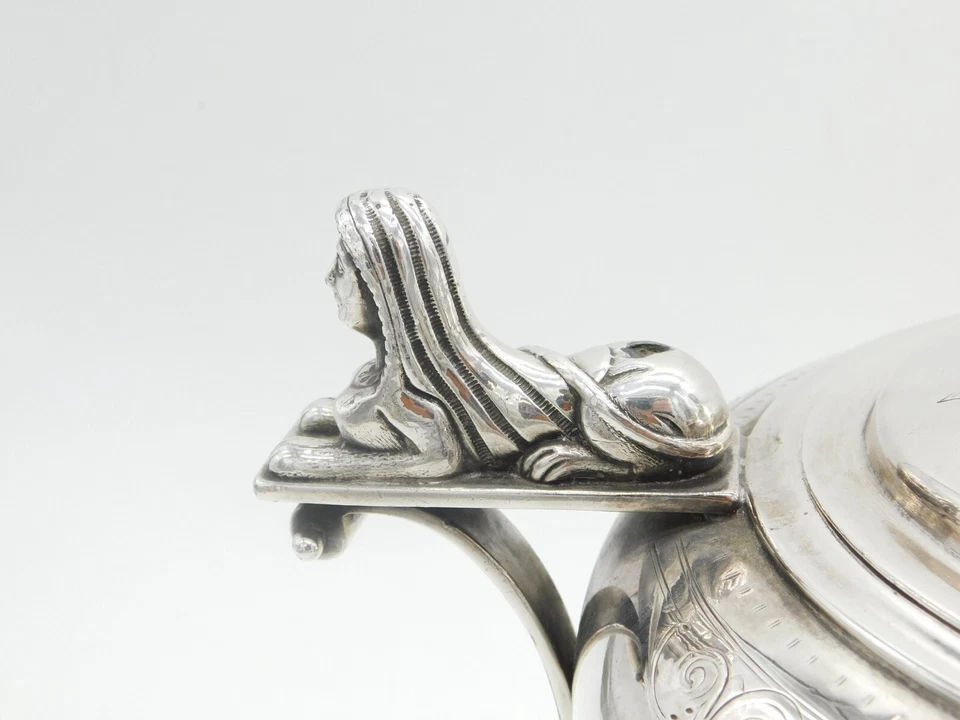 Викторианский большой посеребренный антикварный суп с диафрагмой египетского возрождения c1880 - Изображение 4 из 4