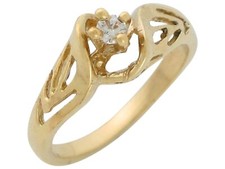 10k or 14k Real Yellow Gold Prong Set White CZ Ladies Unique Design Ring