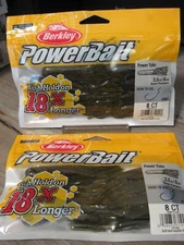 2 Packs Berkley Soft Fishing Power Bait 3.5" Power Tubes / Green Pumpkin Color