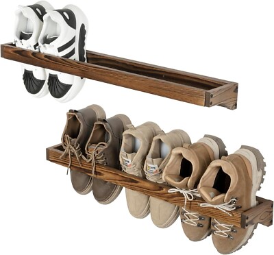 Wall Mounted Brown Wood Hanging Shoe Rack, Footwear Holder