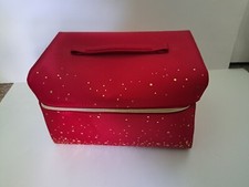 Estee Lauder Red Satin w/Gold Stars Cosmetic Makeup Bag Train Case 2022 New