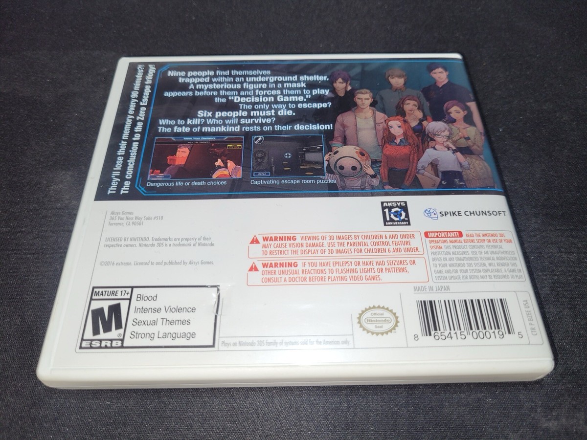 Zero Time Dilemma Aksys 10 Nintendo 3DS EXMT+ condition