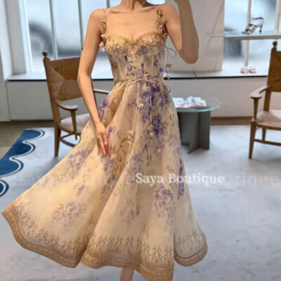 fishbone halter dress crushed flower dress 2025 Early Spring Women's Floral Print Dresses Waist Skirts New d244