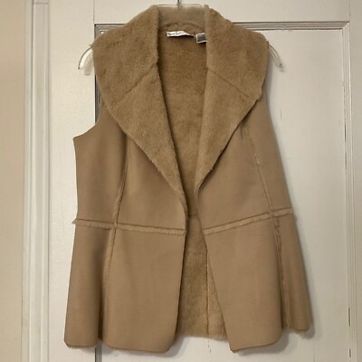 Dana Buchman Womens Vest Polyester Looks Like Faux Suede Off White Light Beige