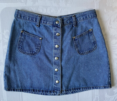Be Bop USA Mini Skirt Snap Up Blue Denim Womens Waist 27 Length 14