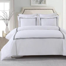 Percale Duvet Cover Set- Adeline Embroidered Comforter Cover with Pillow Shams