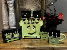 Frankenstein Serving Tray Salt & Pepper Shaker 2 Mugs Transpac Halloween