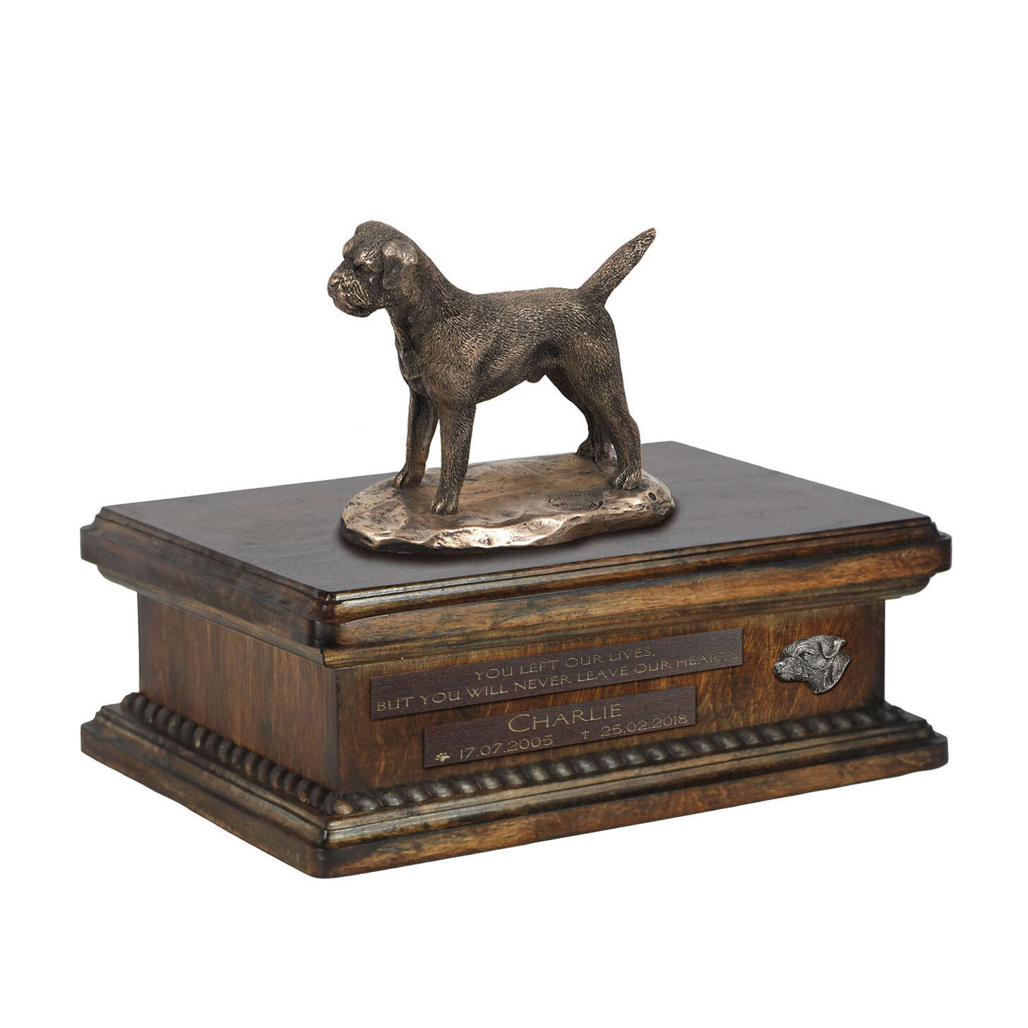 Border Terrier urna di legno bassa con un'immagine Art-Dog