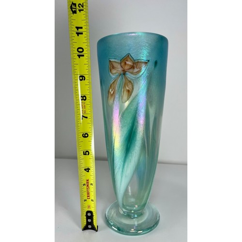 Robert Held Art Glass Hand Blown Vase Aqua Orchid Flower 11” SIGNED Canadian VTG - Picture 12 of 19
