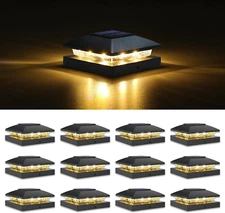 4X4 Solar Post Cap Light 12Pack,Solar Fence - Post Lights Outdoor Waterproof for