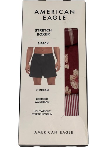 American Eagle 3-Pack Flannel Boxer Underwear - Men's Sizes XS, S, M, L - Christmas Red & Green