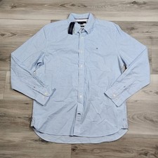 Tommy Hilfiger Shirt Men's Large Blue Striped Button Up Long Sleeve New