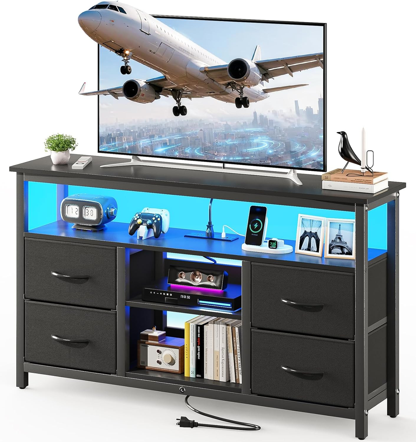With Led Lights And Power Outlets, Entertainment Center For 55 In