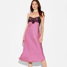 Women's Lace Trim Satin Midi A-Line Dress - Wild Fable Mauve L