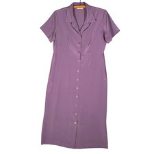 Travelsmith Midi Shirt Dress Women's Size L Purple Button Front Short Sleeve